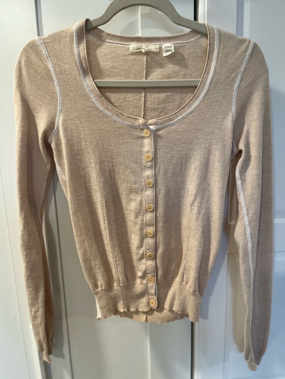 NWOT*INHABIT*Cotton/Cashmere Designer Cream top*Exquisite details in Stitching